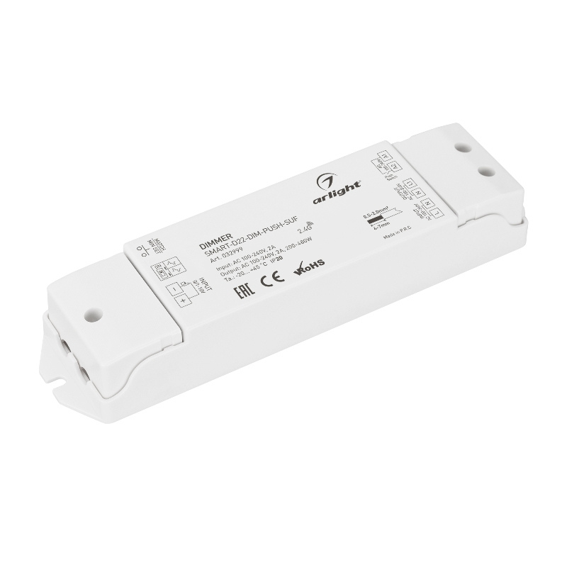 Диммер SMART-D22-DIM-PUSH-SUF 230V, 2A, TRIAC, 2.4G Arlight, IP20 Пластик арт.032999